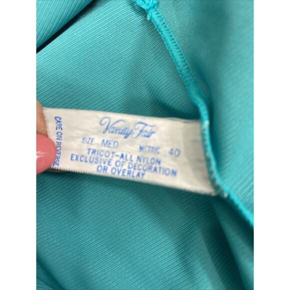 Vintage Vanity Fair Robe Womens Medium Teal Blue Nylon Button Down Sleepwear USA - Picture 5 of 11